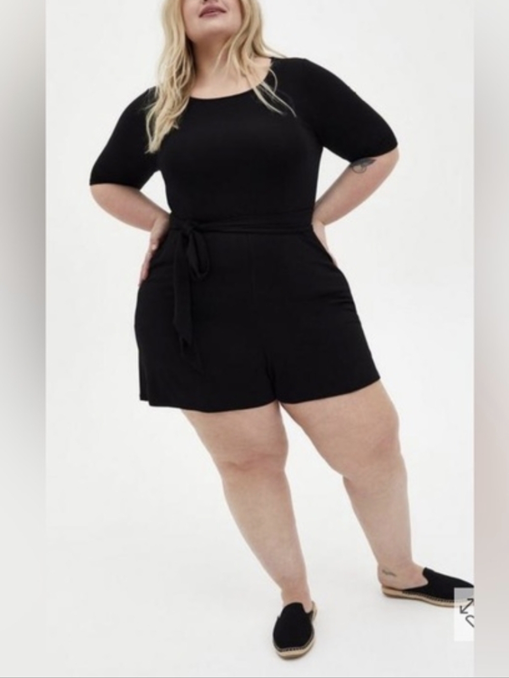 Torrid Romper Black Short Sleeve Tie-Waist